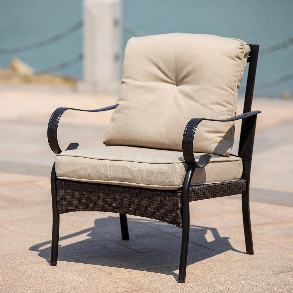 Five Piece Black and Beige Metal Sofa Seating Group With Table HomeRoots