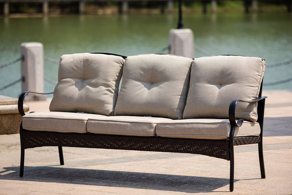 Five Piece Black and Beige Metal Sofa Seating Group With Table — view 4