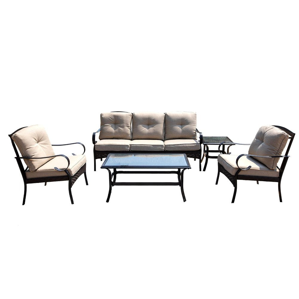 Five Piece Black and Beige Metal Sofa Seating Group With Table — view 2