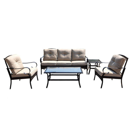 Five Piece Black and Beige Metal Sofa Seating Group With Table HomeRoots