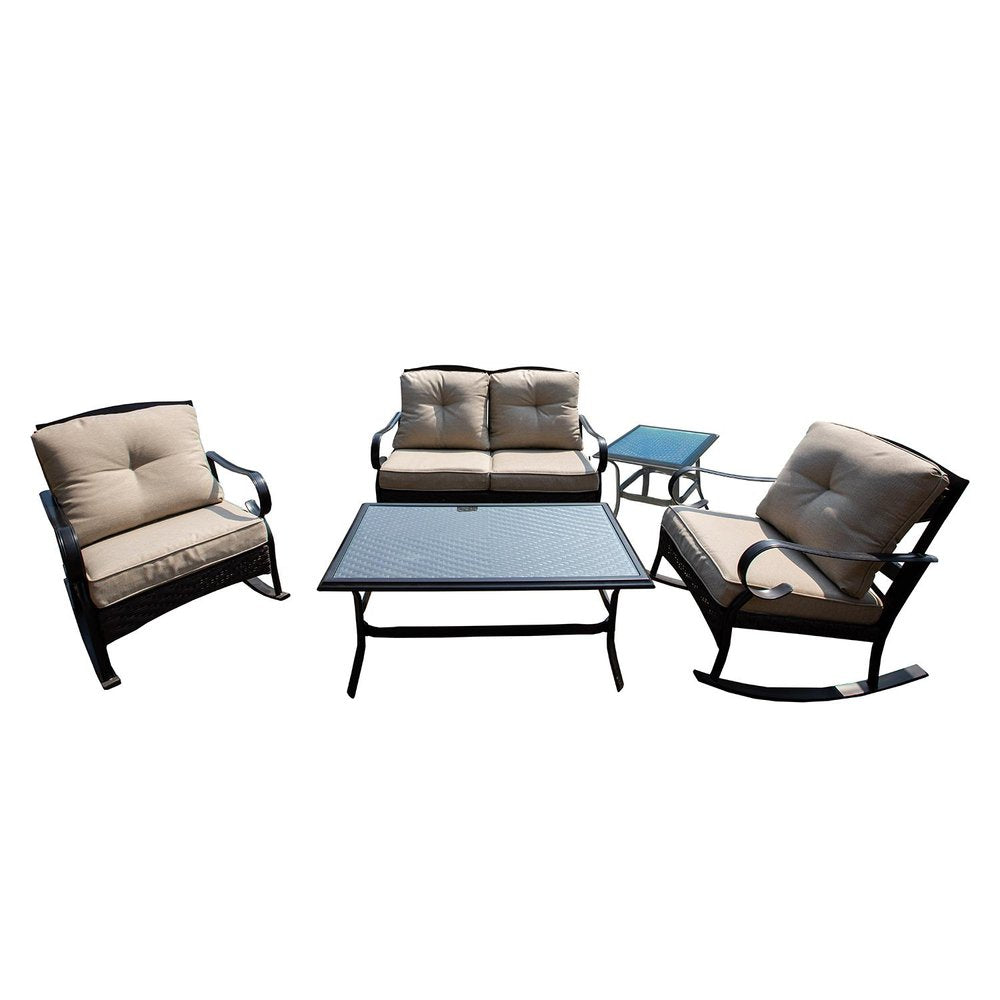 Five Piece Black and Beige Metal Sofa Seating Group With Table — view 2