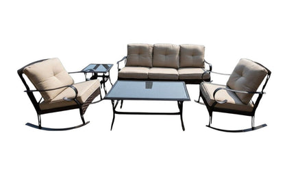 Five Piece Black and Beige Metal Sofa Seating Group With Table HomeRoots