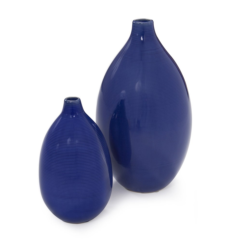 Set of Two Cobalt Ceramic Round Table Vases — view 2