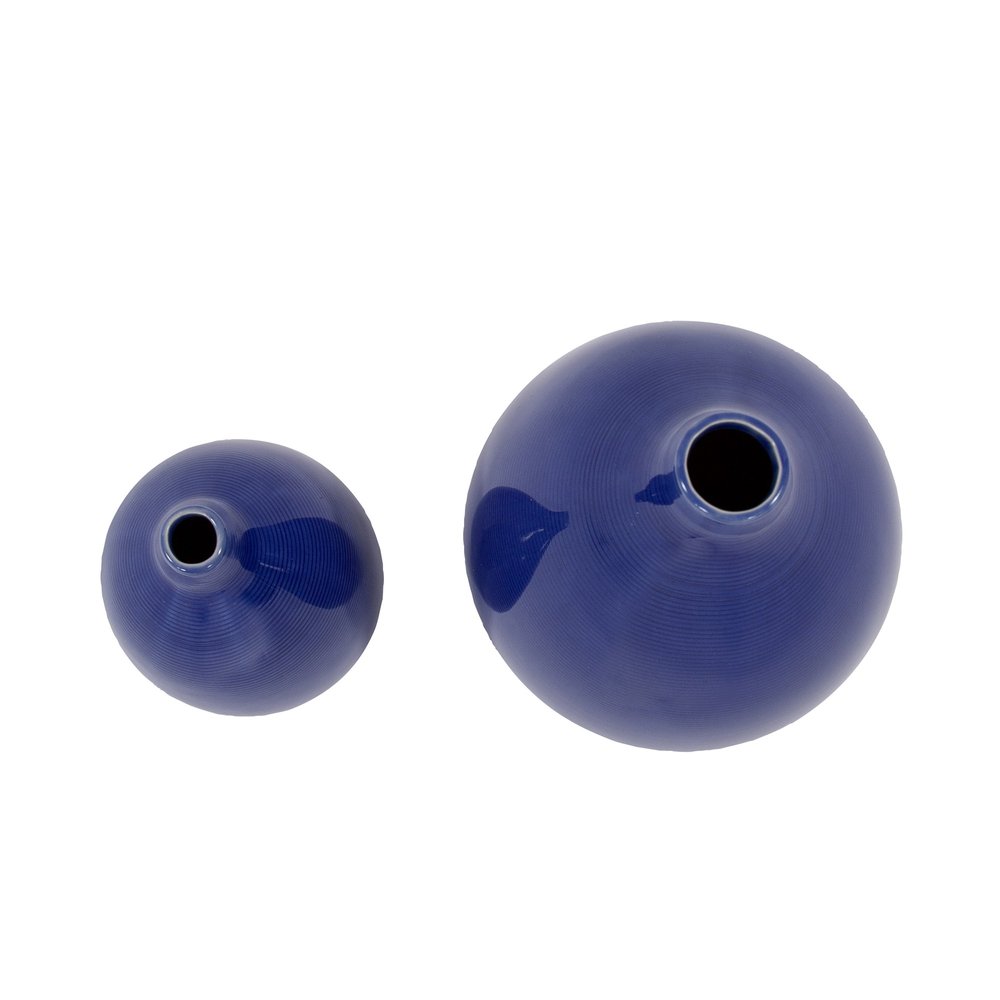 Set of Two Cobalt Ceramic Round Table Vases — view 4