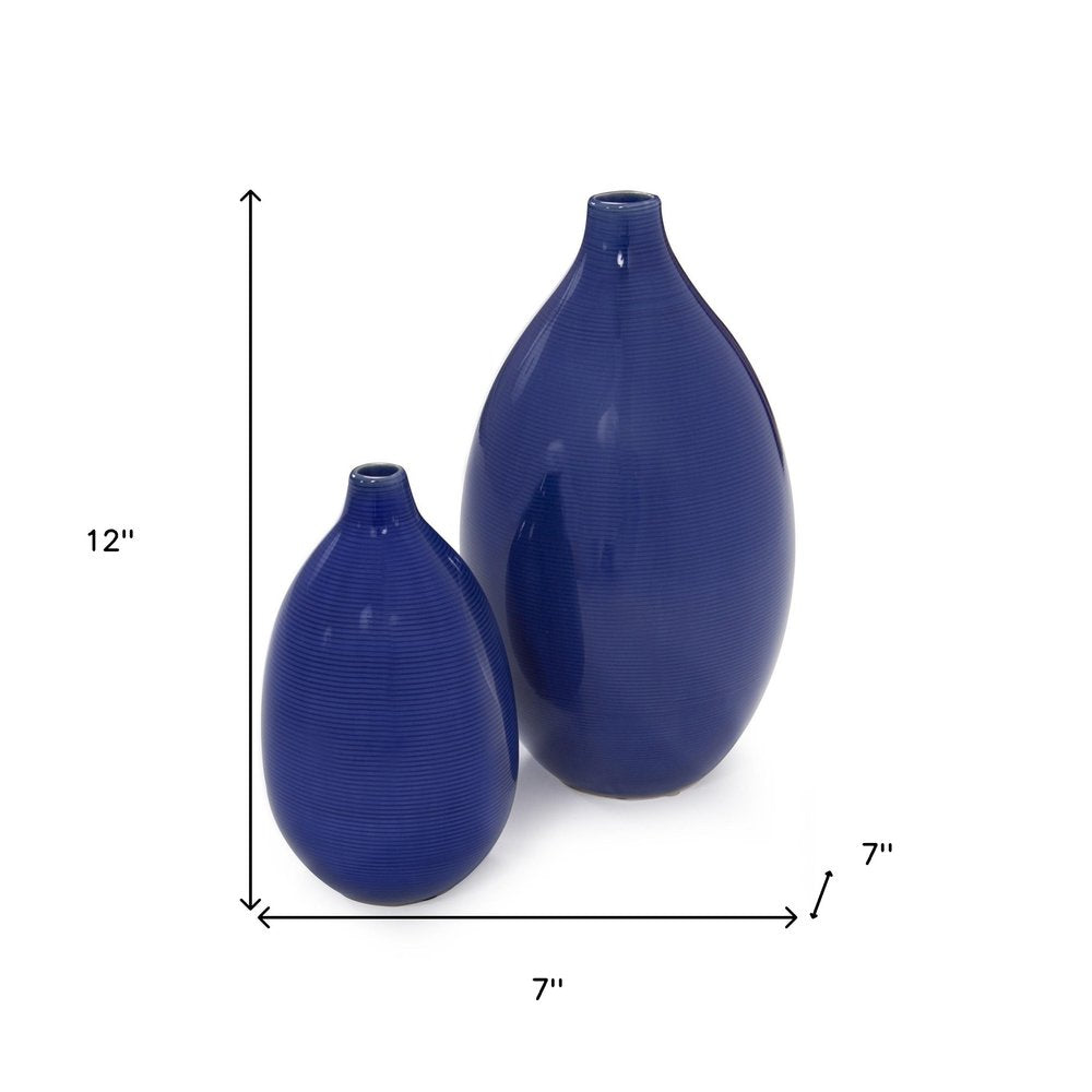 Set of Two Cobalt Ceramic Round Table Vases — view 5