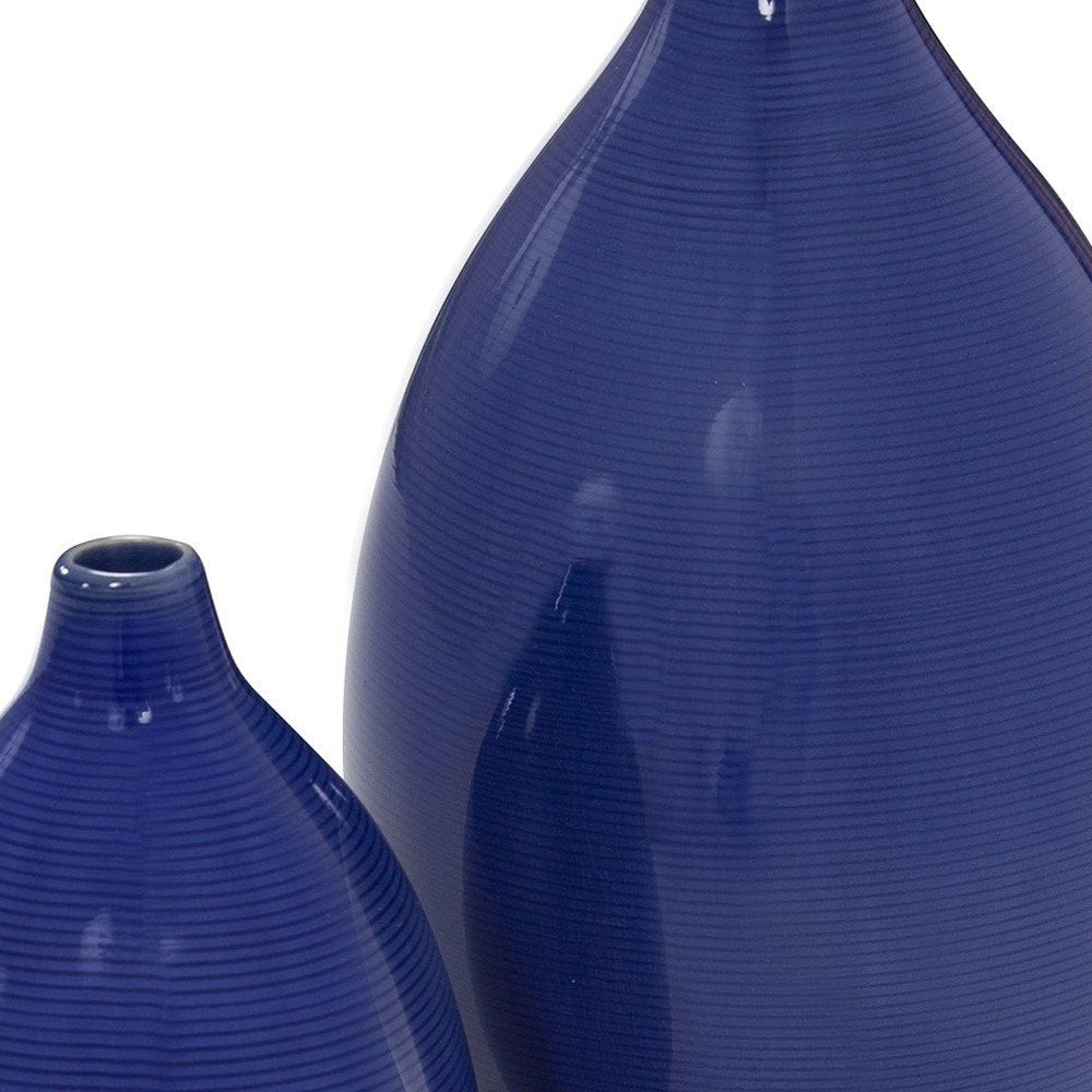 Set of Two Cobalt Ceramic Round Table Vases — view 6