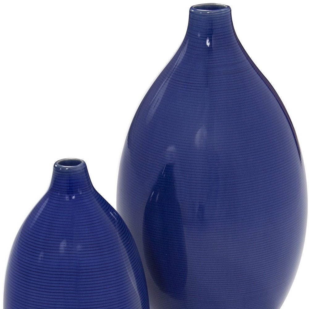 Set of Two Cobalt Ceramic Round Table Vases — view 7