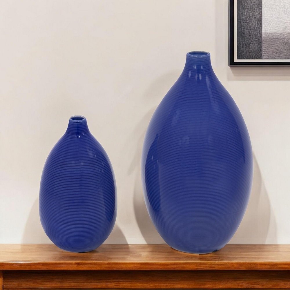 Set of Two Cobalt Ceramic Round Table Vases HomeRoots