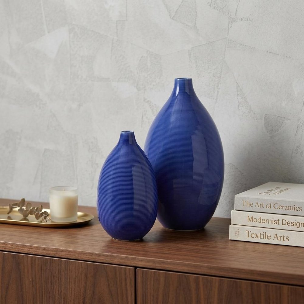 Set of Two Cobalt Ceramic Round Table Vases HomeRoots