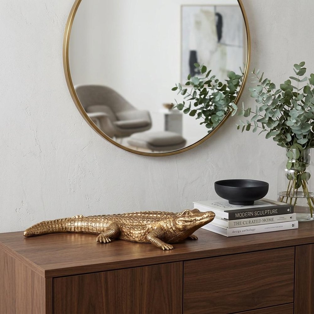 Golden Crocodile Brass Finish Sculpture HomeRoots