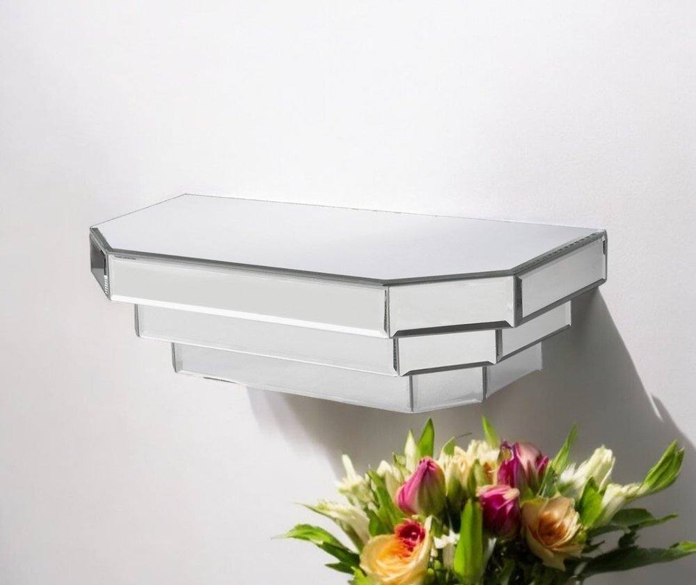 16" Silver Mirrored Glass Hanging Dimensional Floating Shelf HomeRoots
