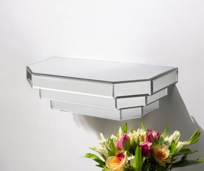 16" Silver Mirrored Glass Hanging Dimensional Floating Shelf HomeRoots