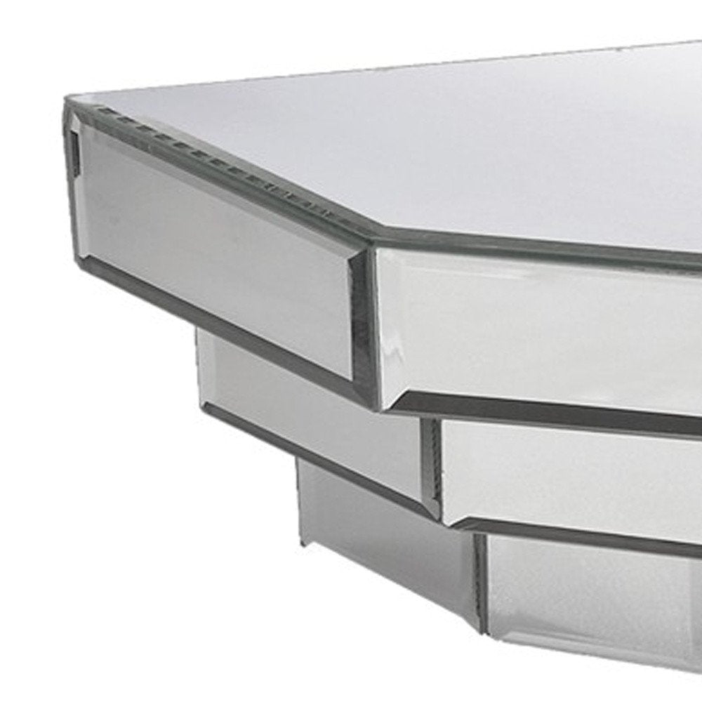 16" Silver Mirrored Glass Hanging Dimensional Floating Shelf HomeRoots