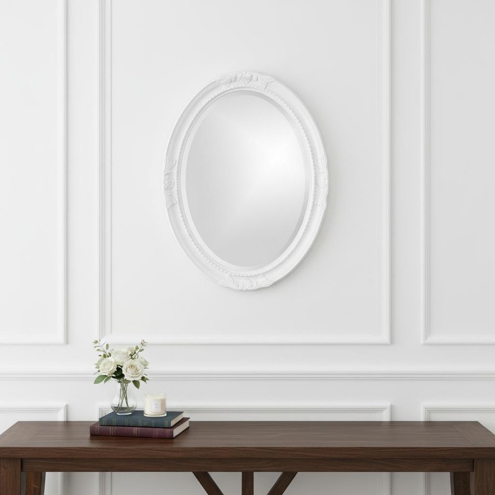Oval Mirror In A Glossy White Wood Frame HomeRoots