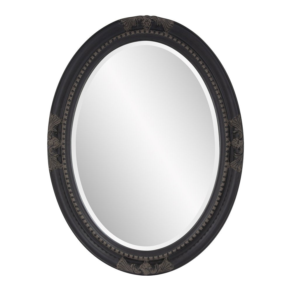 33" Black Ornate Oval Wood Framed Accent Mirror — view 1