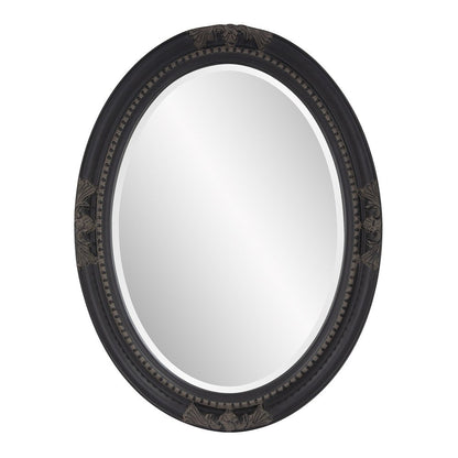 33" Black Ornate Oval Wood Framed Accent Mirror