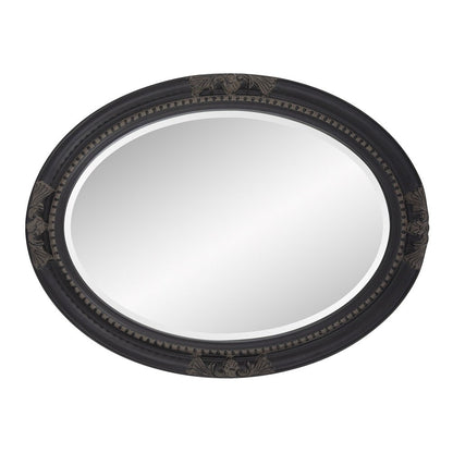 33" Black Ornate Oval Wood Framed Accent Mirror
