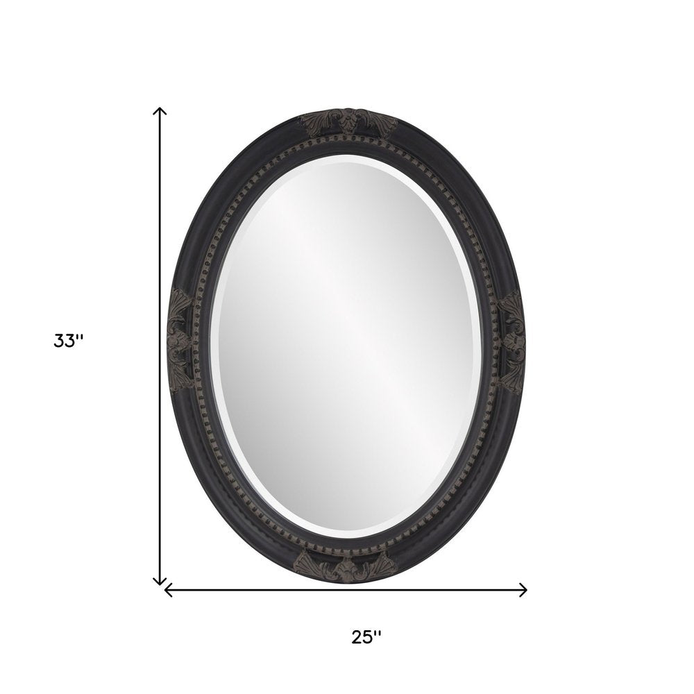 33" Black Ornate Oval Wood Framed Accent Mirror — view 6