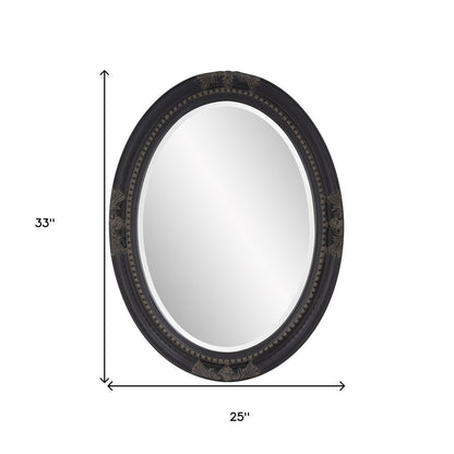 33" Black Ornate Oval Wood Framed Accent Mirror