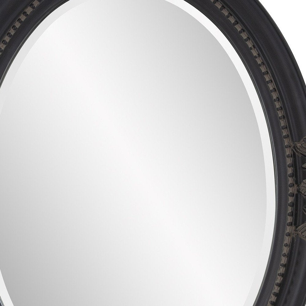 33" Black Ornate Oval Wood Framed Accent Mirror — view 7