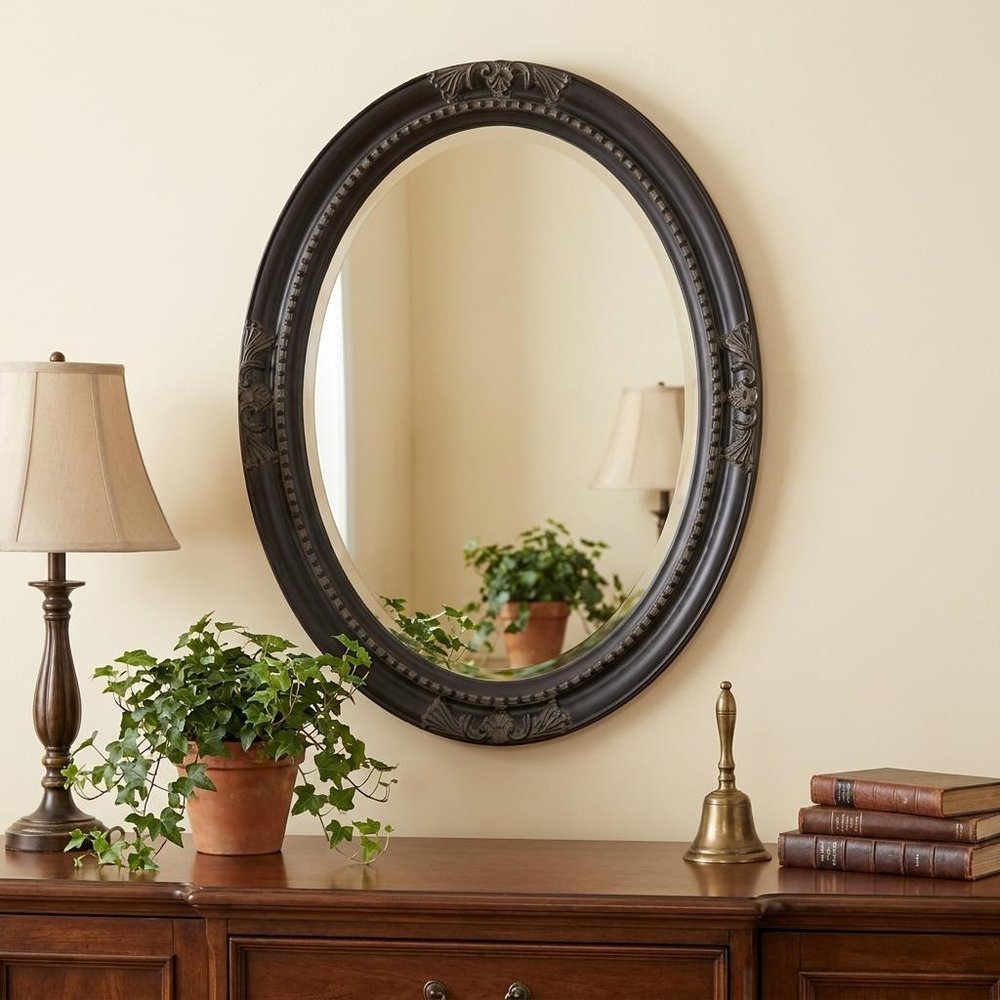 33" Black Ornate Oval Wood Framed Accent Mirror — view 9