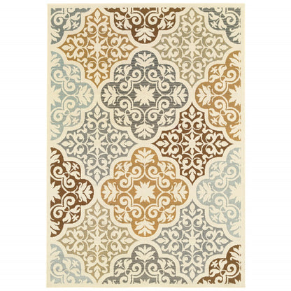 Gray and Ivory Moroccan Indoor Outdoor Area Rug