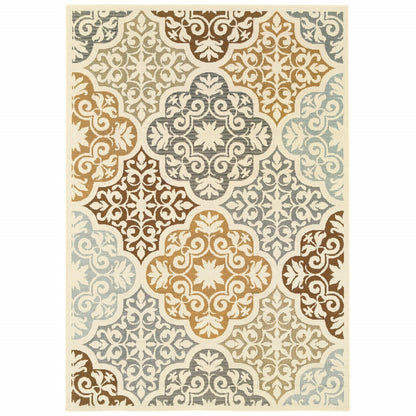 Gray and Ivory Moroccan Indoor Outdoor Area Rug