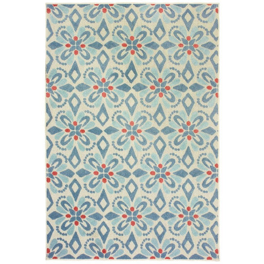7' x 10' Blue and Ivory Moroccan Indoor Outdoor Area Rug - FurniFindUSA