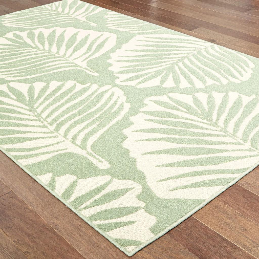 Green and Ivory Floral Indoor Outdoor Area Rug - FurniFindUSA