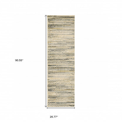 8' Ivory Sage Abtract Lines Indoor Runner Rug