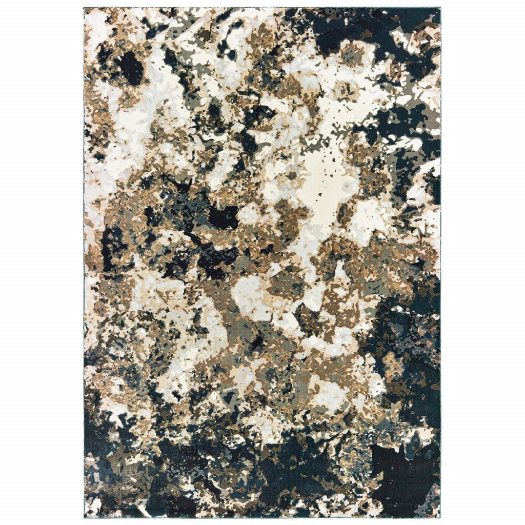 3' X 6' Ivory Navy Abstract Marble Indoor Area Rug - 94.49" (L) x 133.86" (W) x 0.31" (H) FurniFindUSA