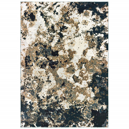 3' X 6' Ivory Navy Abstract Marble Indoor Area Rug - 94.49" (L) x 133.86" (W) x 0.31" (H) FurniFindUSA