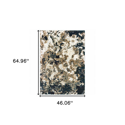 3' X 6' Ivory Navy Abstract Marble Indoor Area Rug - 94.49" (L) x 133.86" (W) x 0.31" (H) FurniFindUSA