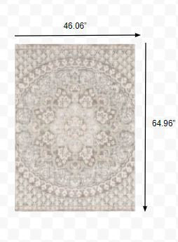 7' Ivory Grey Distressed Oversize Medallion Indoor Runner Rug