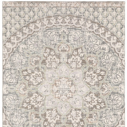 7' Ivory Grey Distressed Oversize Medallion Indoor Runner Rug