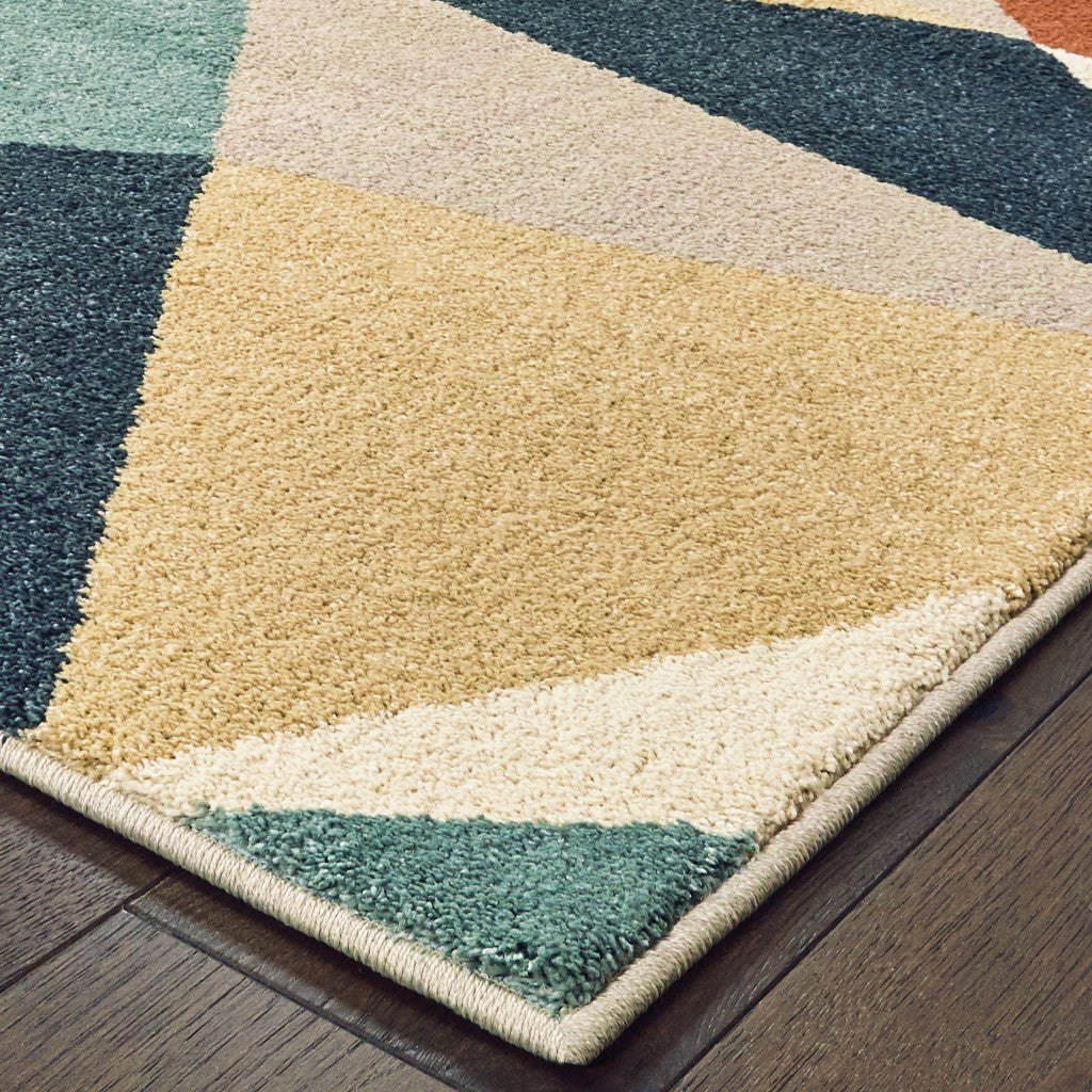 5' X 7' Blue Green Beige Retro Wedge Indoor Indoor Area Rug - 62.99" (H) x 86.61" (W) x 0.39" (D)