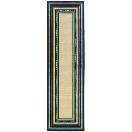 Ivory and Blue Striped Indoor Outdoor Area Rug - FurniFindUSA