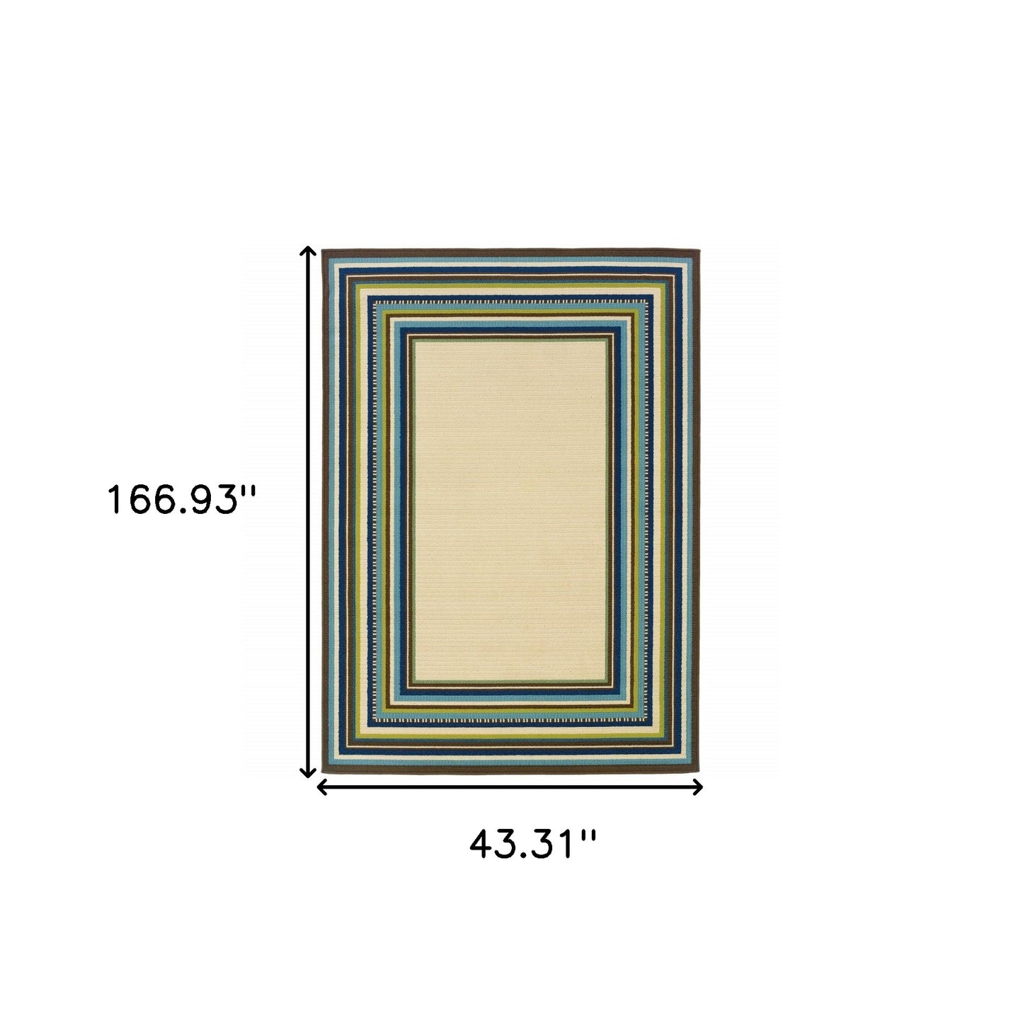 Ivory and Blue Striped Indoor Outdoor Area Rug - 1" (L) x 166" (W) x 43" (H)