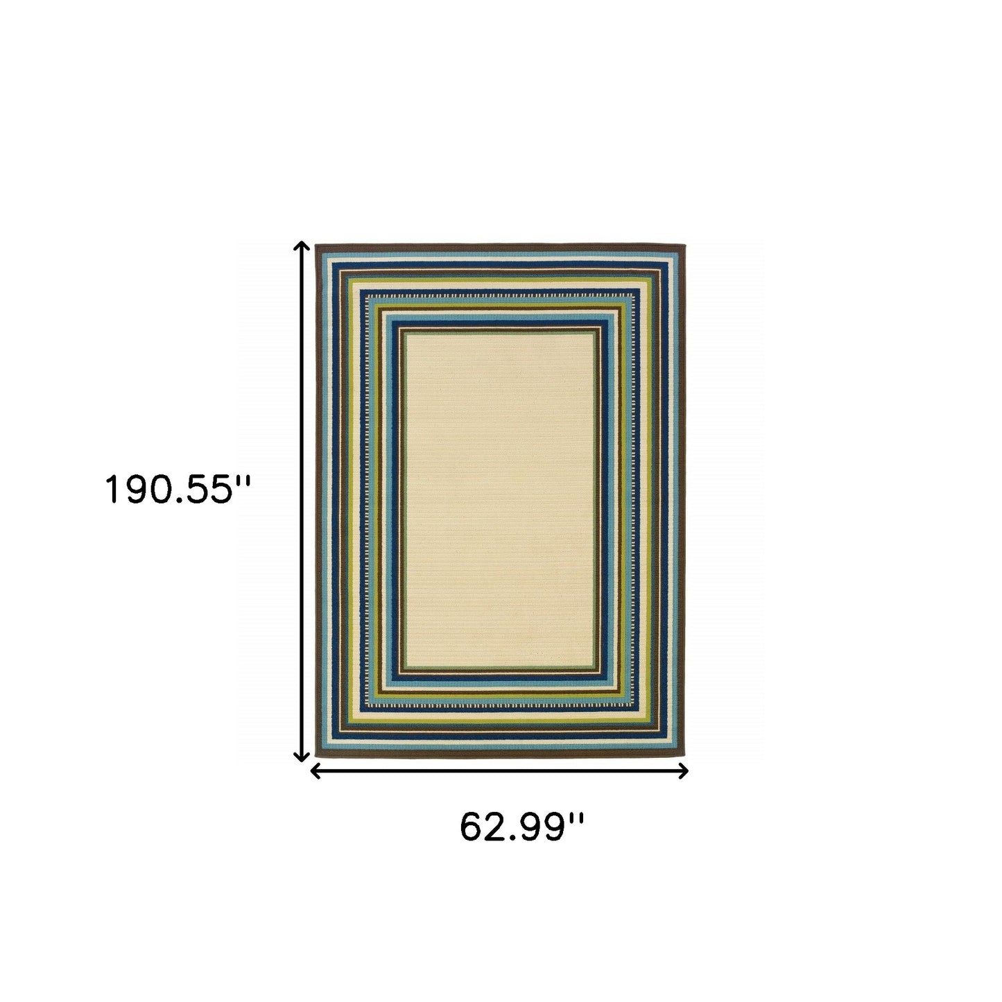 Ivory and Blue Striped Indoor Outdoor Area Rug - 1" (L) x 190" (W) x 62" (H)