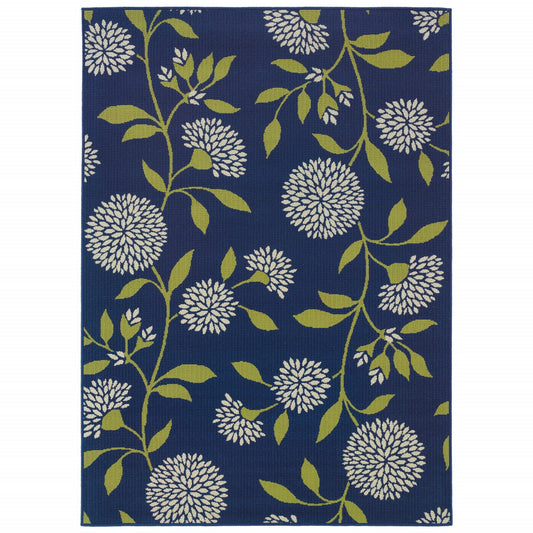 Blue and Green Floral Indoor Outdoor Area Rug - 1" (L) x 114" (W) x 78" (H)