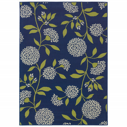 Blue and Green Floral Indoor Outdoor Area Rug - 1" (L) x 129" (W) x 94" (H)