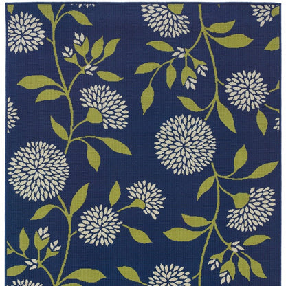 Blue and Green Floral Indoor Outdoor Area Rug - 1" (L) x 129" (W) x 94" (H)