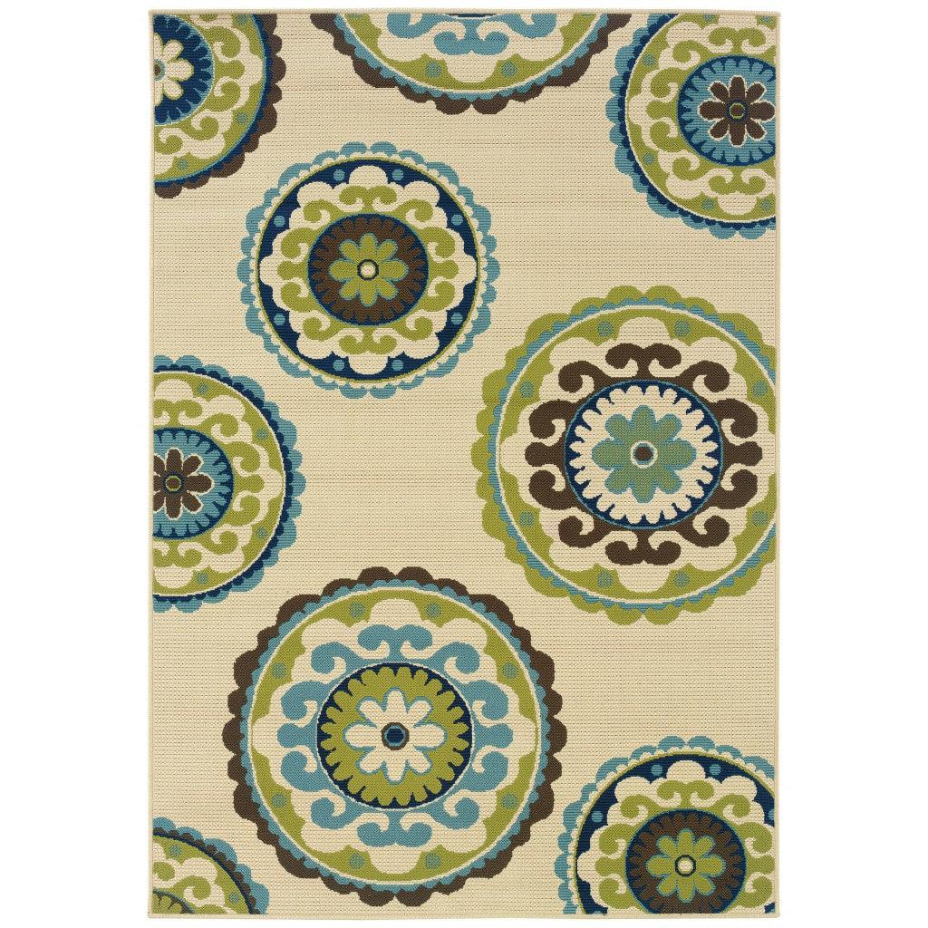 2' X 8' Green and Ivory Floral Indoor Outdoor Area Rug - FurniFindUSA