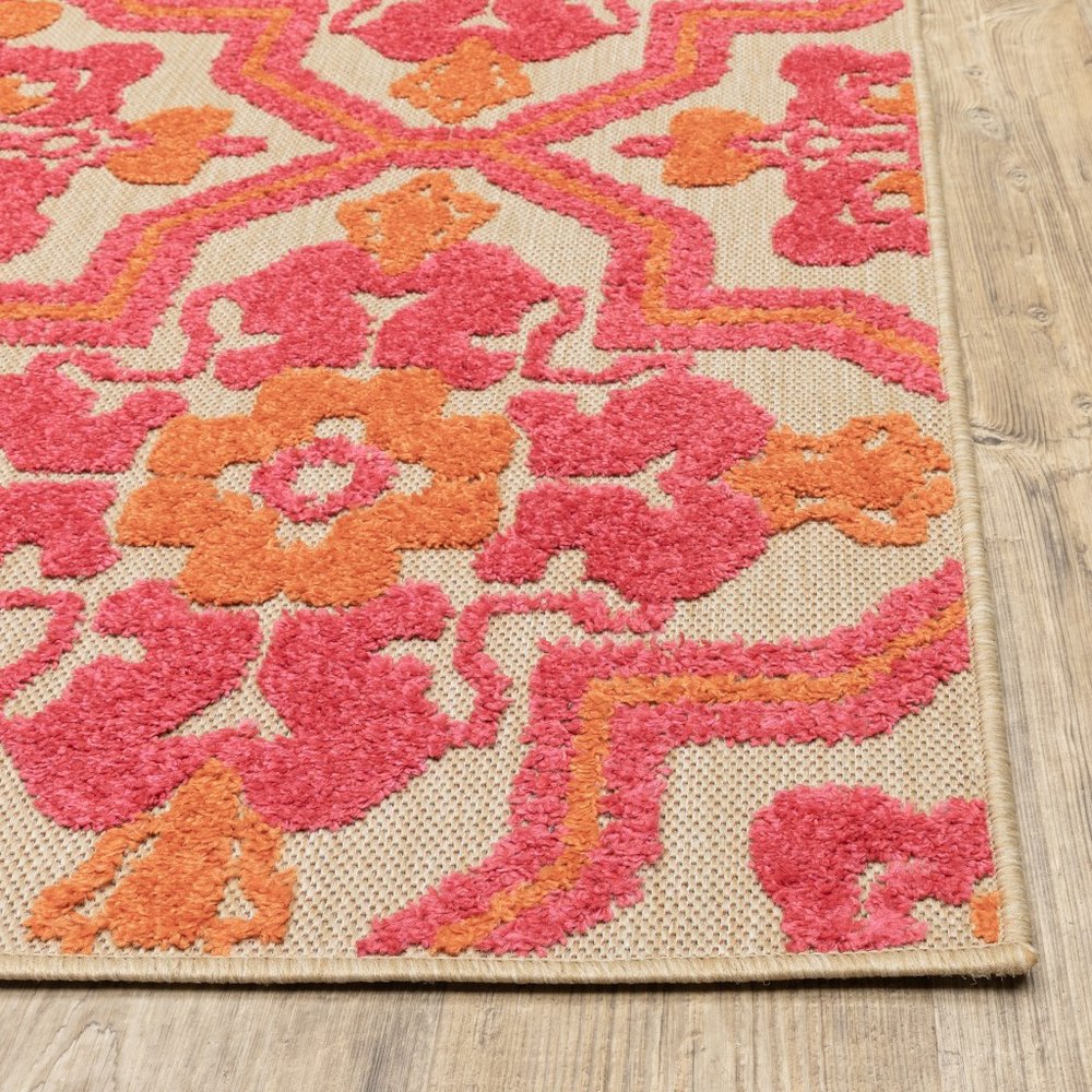 8' Pink And Orange Moroccan Indoor Outdoor Area Rug HomeRoots