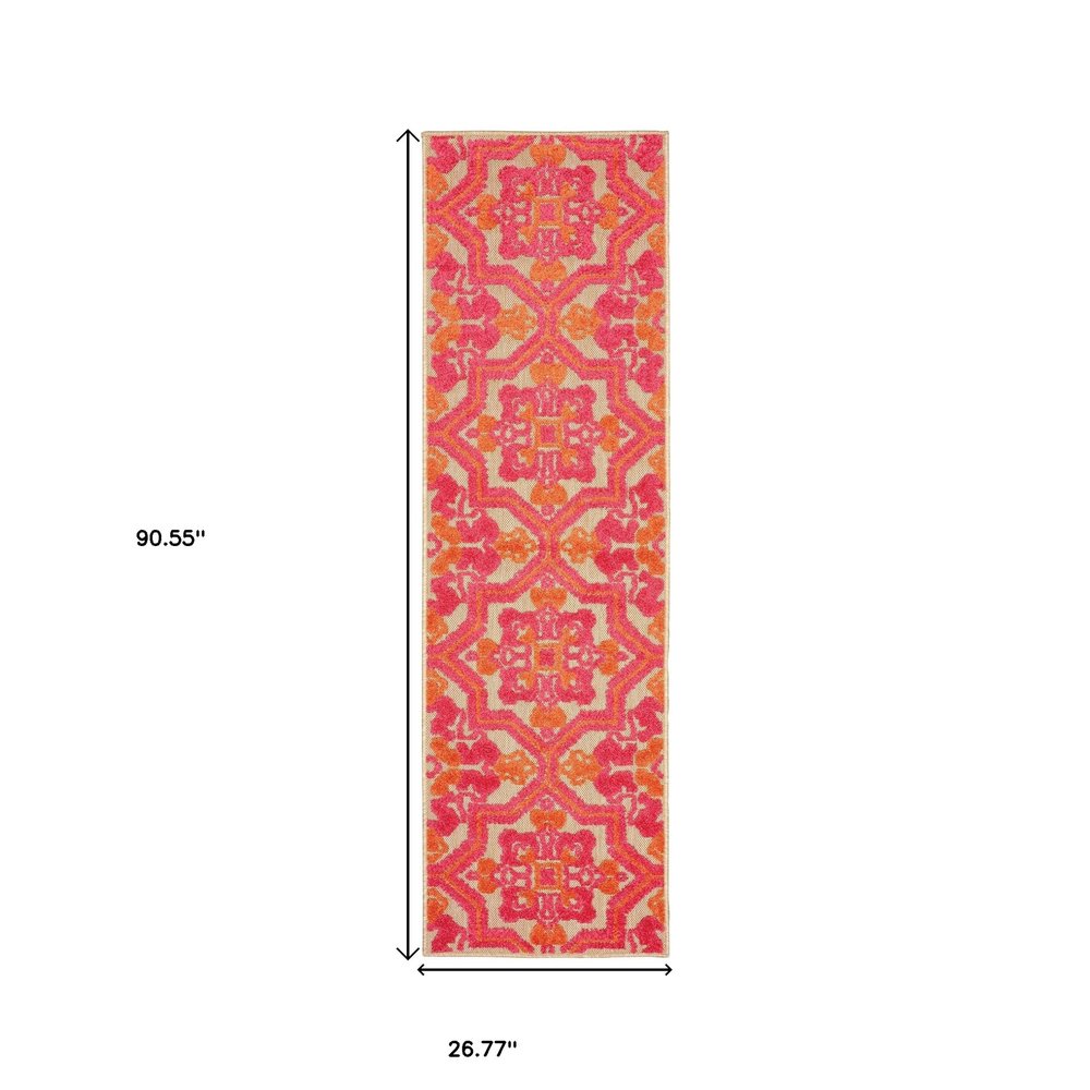 8' Pink And Orange Moroccan Indoor Outdoor Area Rug — view 5