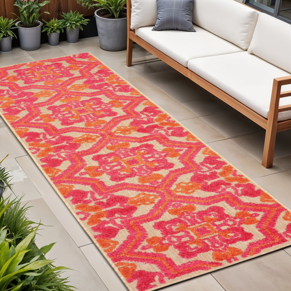 8' Pink And Orange Moroccan Indoor Outdoor Area Rug HomeRoots