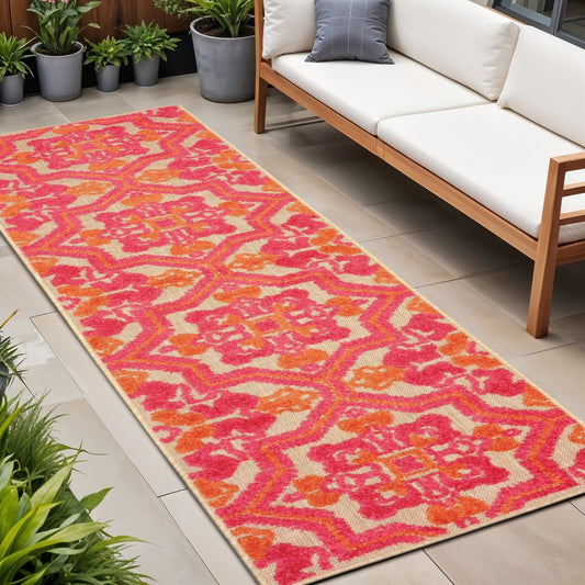 8' Pink And Orange Moroccan Indoor Outdoor Area Rug