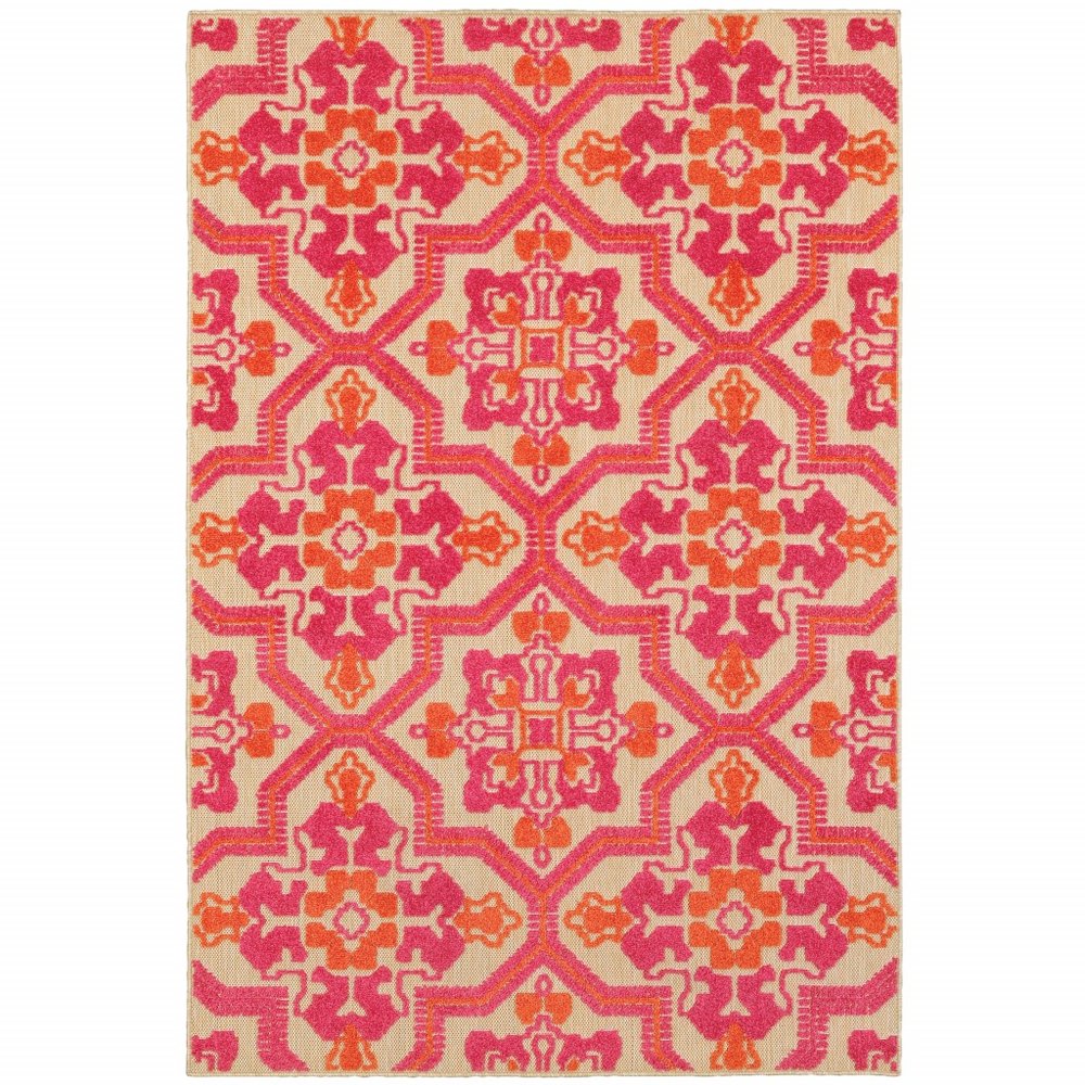 8' Pink And Orange Moroccan Indoor Outdoor Area Rug HomeRoots