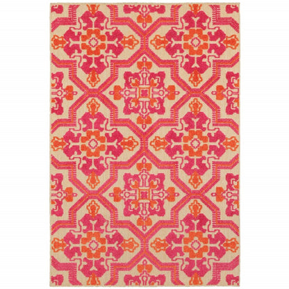 8' Pink And Orange Moroccan Indoor Outdoor Area Rug HomeRoots