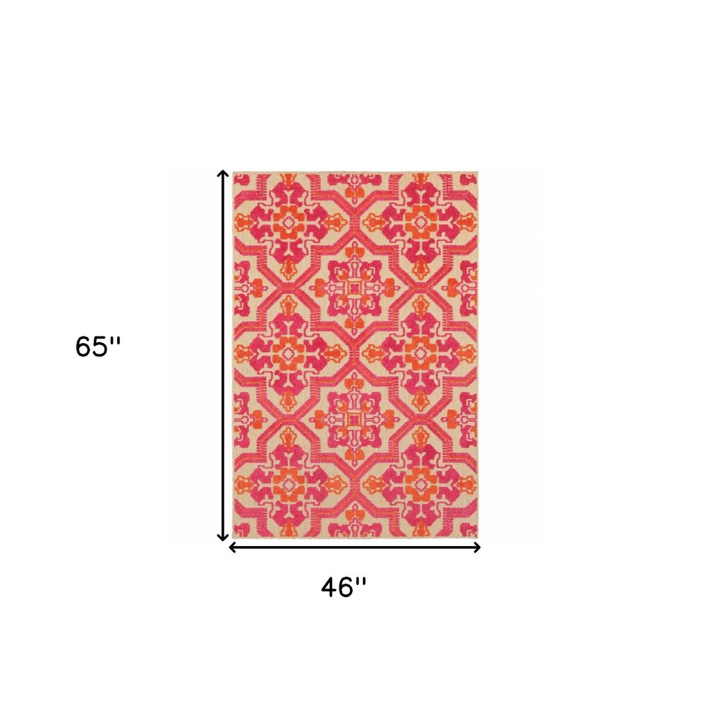 8' Pink And Orange Moroccan Indoor Outdoor Area Rug — view 12